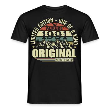 August 1991 Birthday August 1991 Vintage August - Men's T-Shirt - black - Front - AI Model Male 178 light (178cm)
