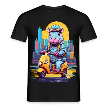 Hippopotamus on Scooter - Men's T-Shirt - black - Front - AI Model Male 178 light (178cm)