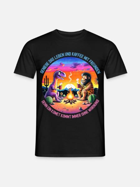 Dinosaur and lion camping - Men's T-Shirt - black
