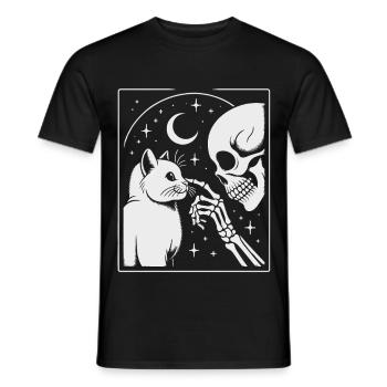 Himmlische Katze und Skelett Nachtkunst - Männer T-Shirt - Schwarz - Vorne - AI Model Male 178 light (178cm)