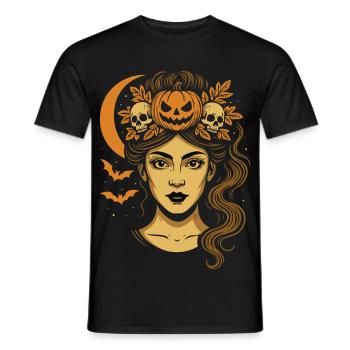 Halloween Frau mit Kürbis Krone und Mond - Männer T-Shirt - Schwarz - Vorne - AI Model Male 178 light (178cm)
