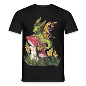 Forest Dragon on Toadstool Cute Butterfly - Men's T-Shirt - black - Front - AI Model Male 178 light (178cm)