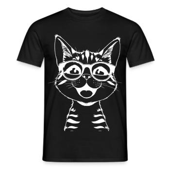 lachende Katze Brillen-Skizze - Männer T-Shirt - Schwarz - Vorne - AI Model Male 178 light (178cm)