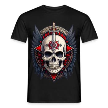 Gothic skull saber wings skull black red - Men's T-Shirt - black - Front - AI Model Male 178 light (178cm)