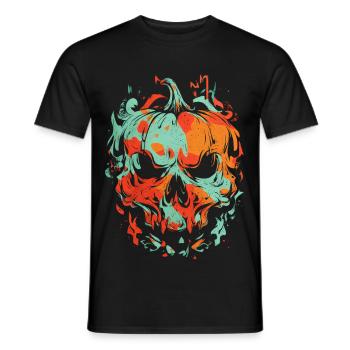 Crâne de citrouille d’horreur – Design artistique grunge - T-shirt homme - noir - Devant - AI Model Male 178 light (178cm)