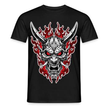 Masque Oni Enfer Portrait Rouge Noir - T-shirt homme - noir - Devant - AI Model Male 178 light (178cm)