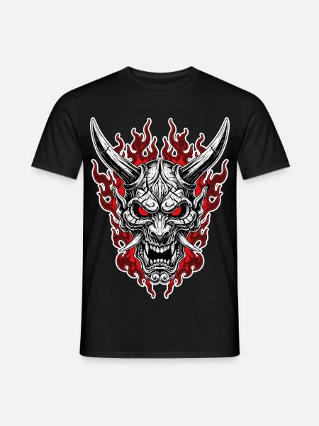 Oni-Maske Höllenporträt Rot Schwarz - Männer T-Shirt - Schwarz