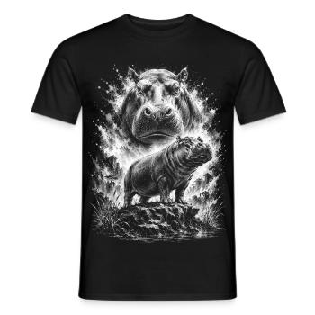 Stolzes Nilpferd als Porträt im Zeichenstil - Männer T-Shirt - Schwarz - Vorne - AI Model Male 178 light (178cm)