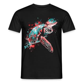 Schildkröte Neon Bunt Ozean Meer Natur Kunst - Männer T-Shirt - Schwarz - Vorne - AI Model Male 178 light (178cm)