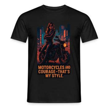 Motorcycles and courage – that's my style - Men's T-Shirt - black - Front - AI Model Male 178 light (178cm)