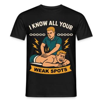 Physiotherapists know all their weak points - Men's T-Shirt - black - Front - AI Model Male 178 light (178cm)