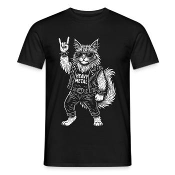Heavy Metal Maine Coon Cat Rock Music Funny - Men's T-Shirt - black - Front - AI Model Male 178 light (178cm)
