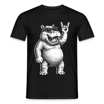 Rockmusik Heavy Metal Lustiges Nilpferd Retro - Männer T-Shirt - Schwarz - Vorne - AI Model Male 178 light (178cm)