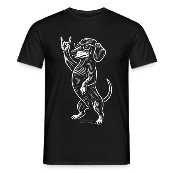 Rock Musik Funny Heavy Metal Retro Dachshund - Männer T-Shirt - Schwarz - Vorne - AI Model Male 178 light (178cm)