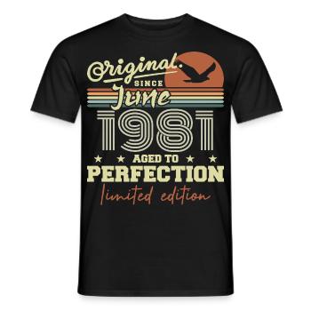 Geboren im Juni 1981, Juni 1981, Geboren im Juni 1981 Juni 1981 - Männer T-Shirt - Schwarz - Vorne - AI Model Male 178 light (178cm)