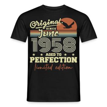 Born in June 1958, June 1958, Born June 1958 June 1958 - Men's T-Shirt - black - Front - AI Model Male 178 light (178cm)