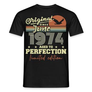 Né en Juin 1974, Juin 1974, Né juin 1974 June 1974 - T-shirt homme - noir - Devant - AI Model Male 178 light (178cm)