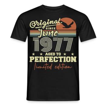 Né en Juin 1977, Juin 1977, Né juin 1977 June 1977 - T-shirt homme - noir - Devant - AI Model Male 178 light (178cm)