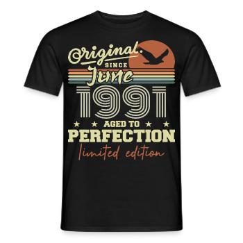 Born in June 1991, June 1991, Born June 1991 June 1991 - Men's T-Shirt - black - Front - AI Model Male 178 light (178cm)