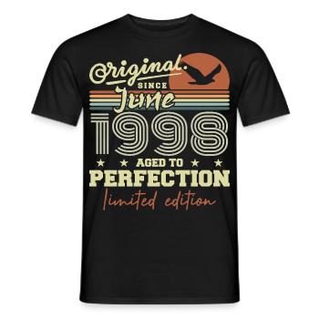 Jahrgang Juni 1998, Juni 1998, Jahrgang Juni 1998 Juni 1998 - Männer T-Shirt - Schwarz - Vorne - AI Model Male 178 light (178cm)