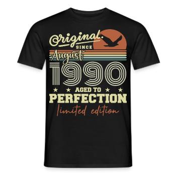 Août 1990 Anniversaire Août 1990 Vintage Août 1990 - T-shirt homme - noir - Devant - AI Model Male 178 light (178cm)