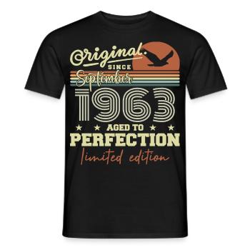 Born in September 1963 September - September 1963 - Men's T-Shirt - black - Front - AI Model Male 178 light (178cm)