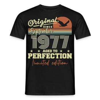 Born in September 1977 September - September 1977 - Men's T-Shirt - black - Front - AI Model Male 178 light (178cm)