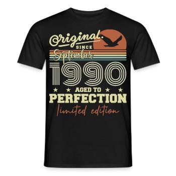 Born in September 1990 September - September 1990 - Men's T-Shirt - black - Front - AI Model Male 178 light (178cm)