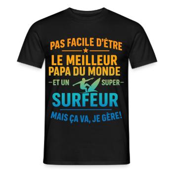 Papa surfeur cadeau fête des pères Noël Surf - T-shirt homme - noir - Devant - AI Model Male 178 light (178cm)