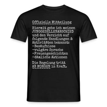 JGA Junggesellen Abschied - offizielle Mitteilung - Männer T-Shirt - Schwarz - Vorne - AI Model Male 178 light (178cm)