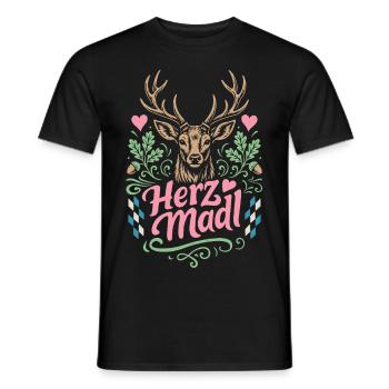 Hirsch - Herzmadl - Festzelt, Bier und Gaudi - Männer T-Shirt - Schwarz - Vorne - AI Model Male 178 light (178cm)