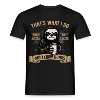Je bois du café, je déteste les gens et je sais des choses - T-shirt homme - noir - Devant - AI Model Male 178 light (178cm)