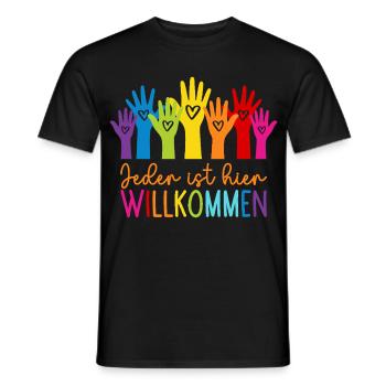 Everyone is welcome here - Men's T-Shirt - black - Front - AI Model Male 178 light (178cm)
