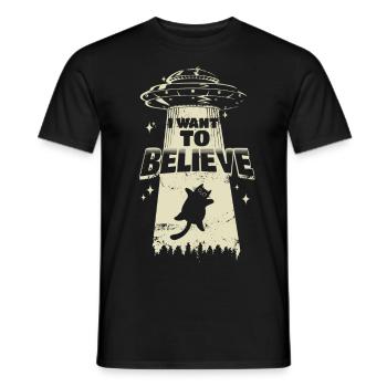 Je veux croire - Un chat est kidnappé par un OVNI - T-shirt homme - noir - Devant - AI Model Male 178 light (178cm)