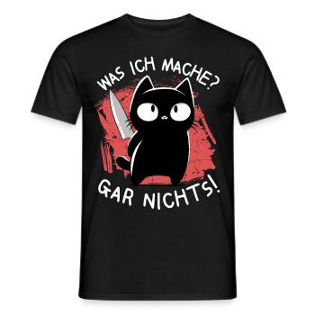 Ich? Niemals – Süße schwarze Katze mit Messer - Männer T-Shirt - Schwarz - Vorne - AI Model Male 178 light (178cm)