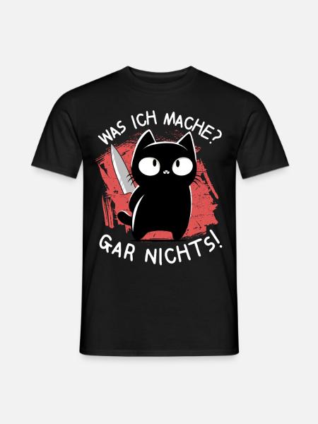 Ich? Niemals – Süße schwarze Katze mit Messer - Männer T-Shirt - Schwarz
