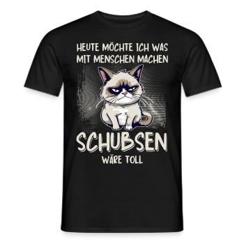Menschen schubsen - Süße Grump Style Katze - Männer T-Shirt - Schwarz - Vorne - AI Model Male 178 light (178cm)