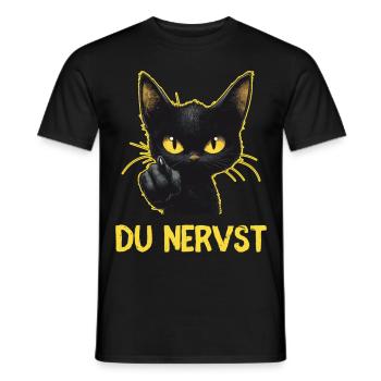 Witzige schwarze Katze sagt: Du nervst - Männer T-Shirt - Schwarz - Vorne - AI Model Male 178 light (178cm)
