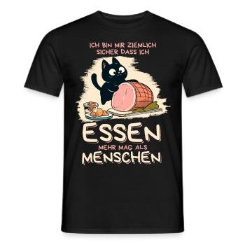 Lieber Essen als Menschen - Süße Schwarze Katze - Männer T-Shirt - Schwarz - Vorne - AI Model Male 178 light (178cm)