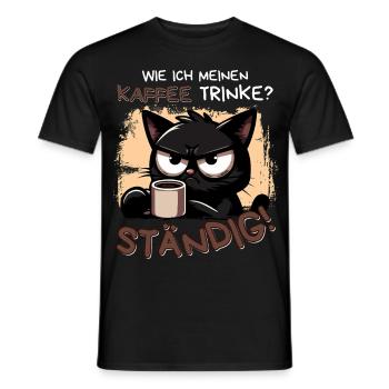 Kaffee. Ständig. Schwarze Katze mit Koffeinblick - Männer T-Shirt - Schwarz - Vorne - AI Model Male 178 light (178cm)