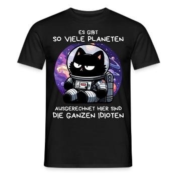 Misanthropische Katze im All – Space Mood Pur - Männer T-Shirt - Schwarz - Vorne - AI Model Male 178 light (178cm)