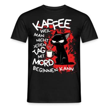 Kaffee kann Mord verhindern – Sarkastische Katze - Männer T-Shirt - Schwarz - Vorne - AI Model Male 178 light (178cm)