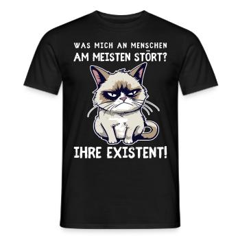 Existenzen - Grimmige Katze für schlechte Stimmung - Männer T-Shirt - Schwarz - Vorne - AI Model Male 178 light (178cm)