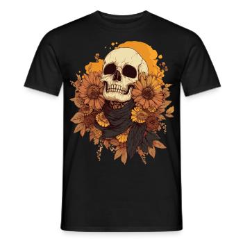 Autumnal skull with flowers - Men's T-Shirt - black - Front - AI Model Male 178 light (178cm)