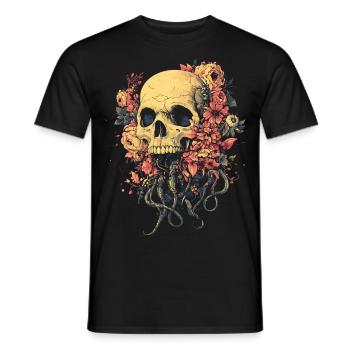 Flower Skull with Roots & Tentacles - Men's T-Shirt - black - Front - AI Model Male 178 light (178cm)
