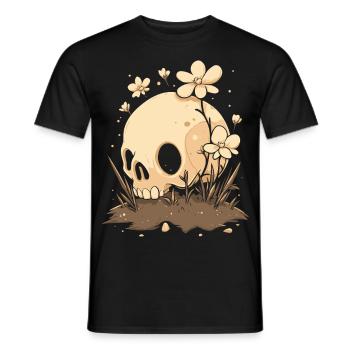 Mignon crâne avec prairie fleurie - T-shirt homme - noir - Devant - AI Model Male 178 light (178cm)