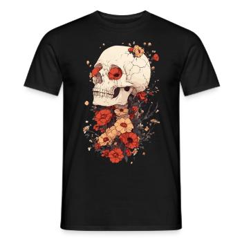 Skull with poppies and cracks - Men's T-Shirt - black - Front - AI Model Male 178 light (178cm)