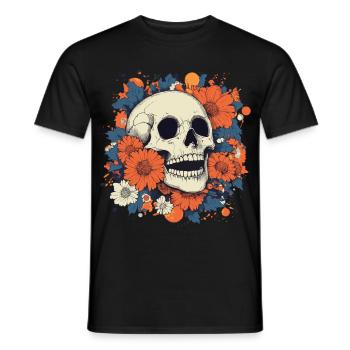 Crâne Pop Art avec des fleurs colorées - T-shirt homme - noir - Devant - AI Model Male 178 light (178cm)