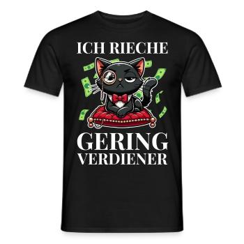 Ich rieche Geringverdiener Meme – Luxus Katze - Männer T-Shirt - Schwarz - Vorne - AI Model Male 178 light (178cm)