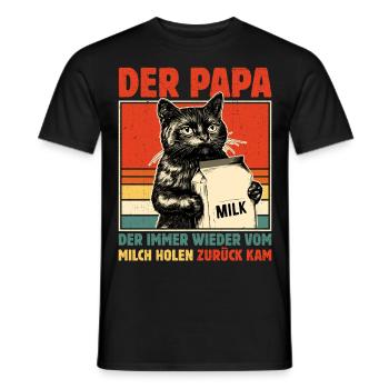 Papa vom Milch holen zurück - Schwarze Katze - Männer T-Shirt - Schwarz - Vorne - AI Model Male 178 light (178cm)
